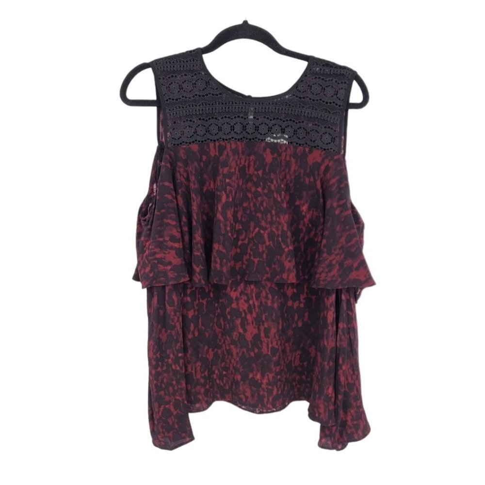Yigal x Aqua womens Large red black cold shoulder crochet lace detail NWT